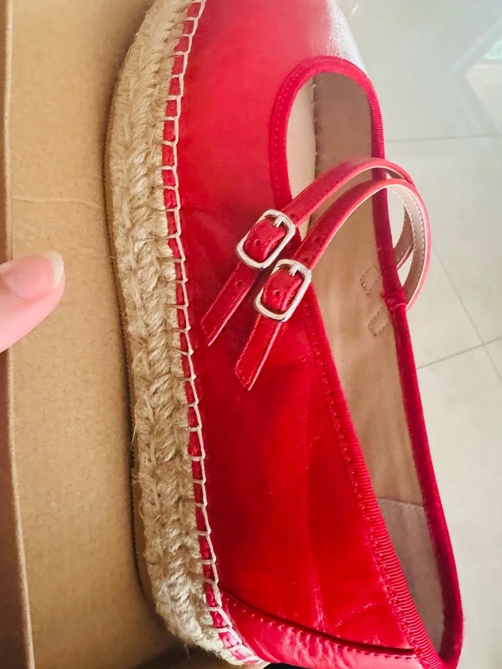 Red Women's Espadrille Mary Jane Flats